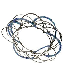 Vintage Blue Beaded Wire Bangle A135